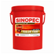 Red Sinopec oil container with a label on a white background