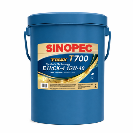 Blue Sinopec oil barrel with label on a white background